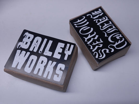 two sample stickers on display